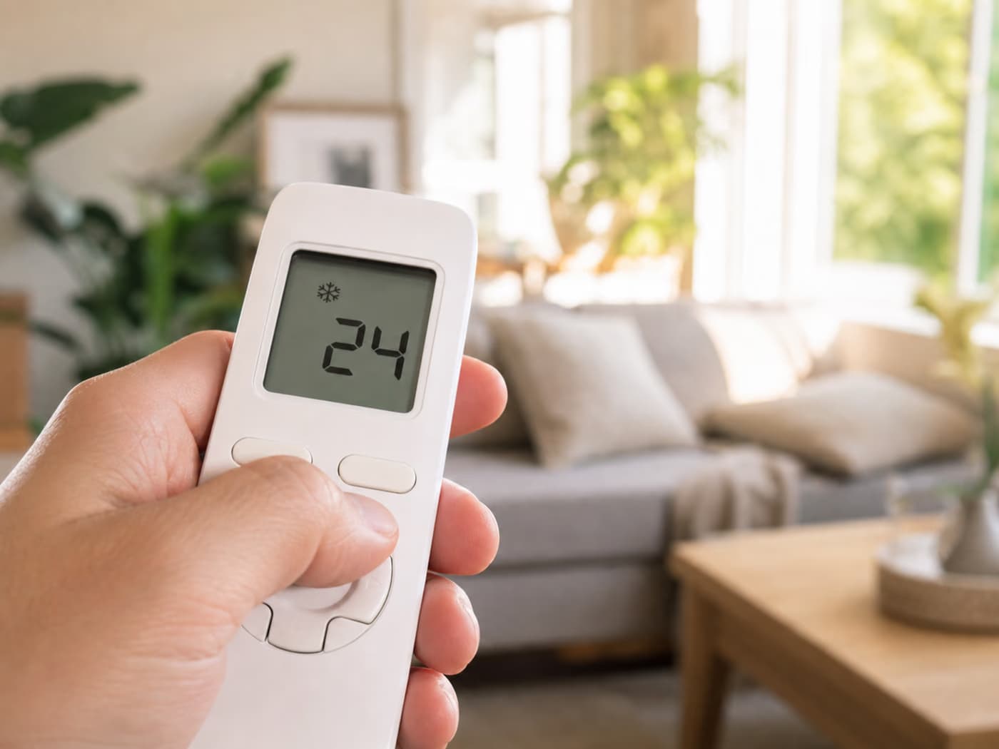 Télécommande de climatisation réglée sur 24 degrés en mode froid, le réglage optimal en été